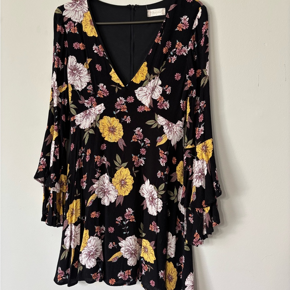 Altar'd State Black Floral Dress with Yellow and White Accents